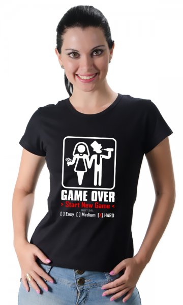 Camiseta Game Over Casamento Meme 100% algodão